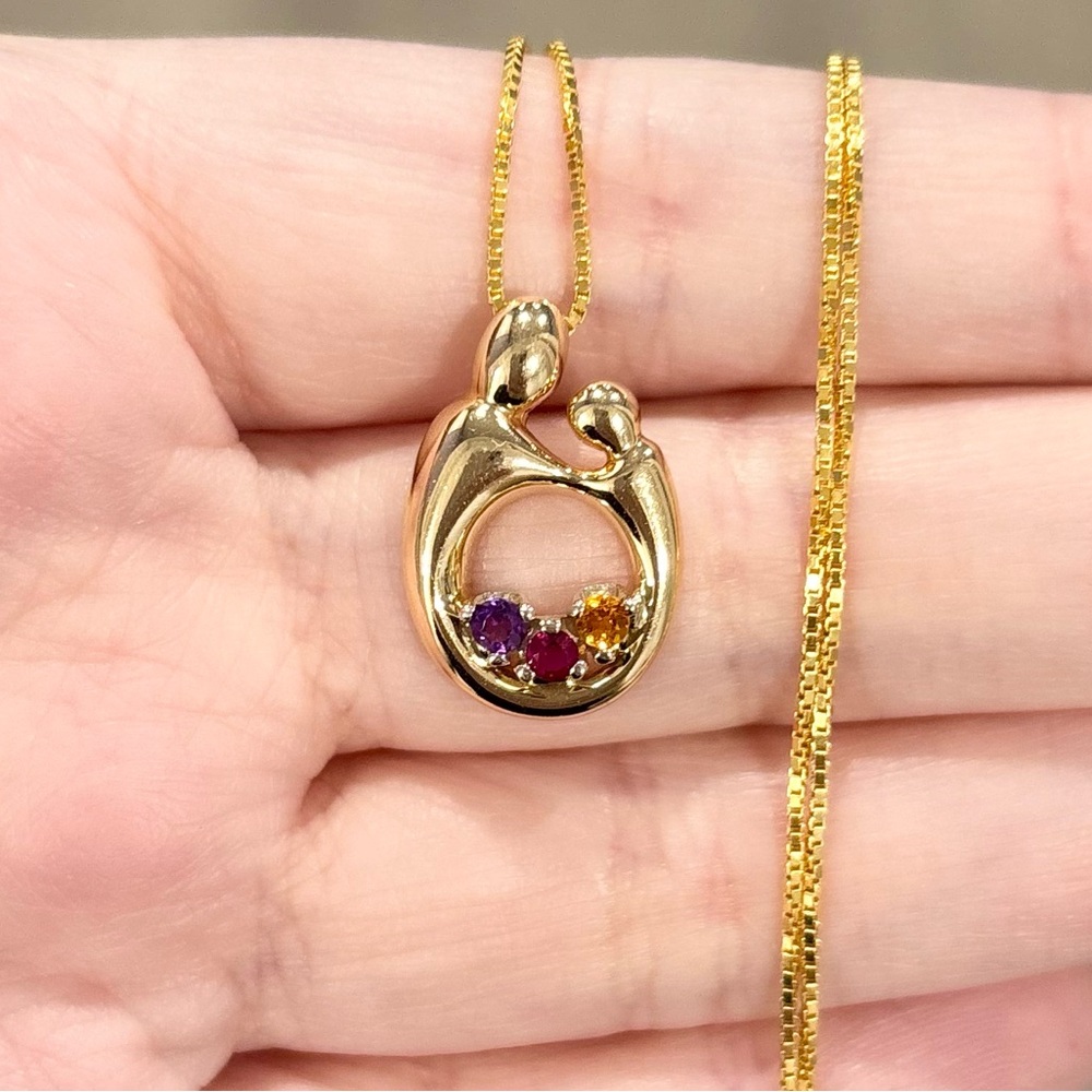 14K Kaynar three stone amethyst Ruby citrine vintage yellow gold open pendant - Picture 4 of 10